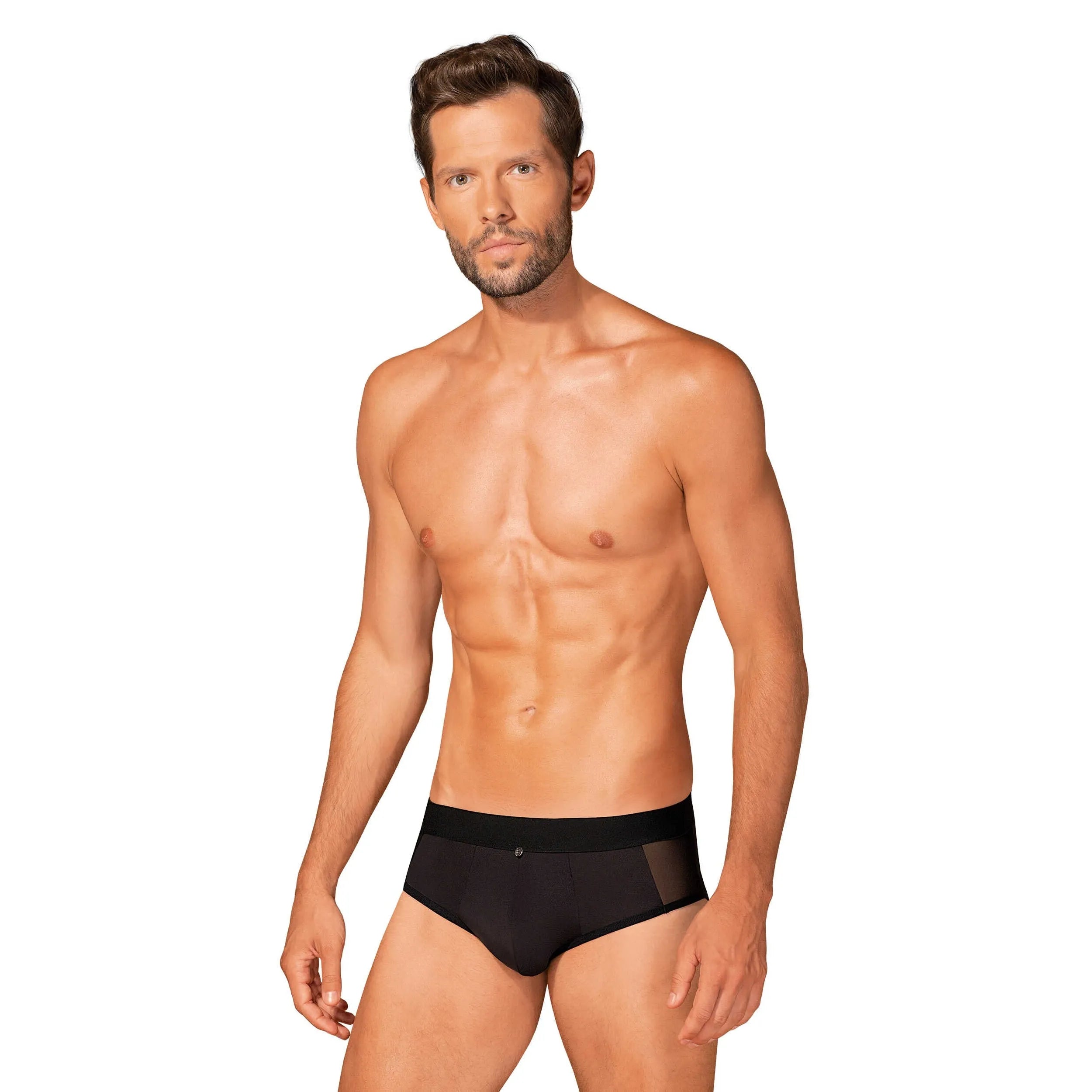 Slip noir homme Boldero, matière lisse et maille transparente, coupe classique, pendentif élégant, confort optimal.