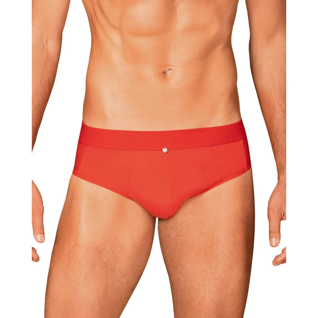 Slip rouge Boldero homme, maille translucide sur côtés et dos, coupe classique, look sexy et confortable.