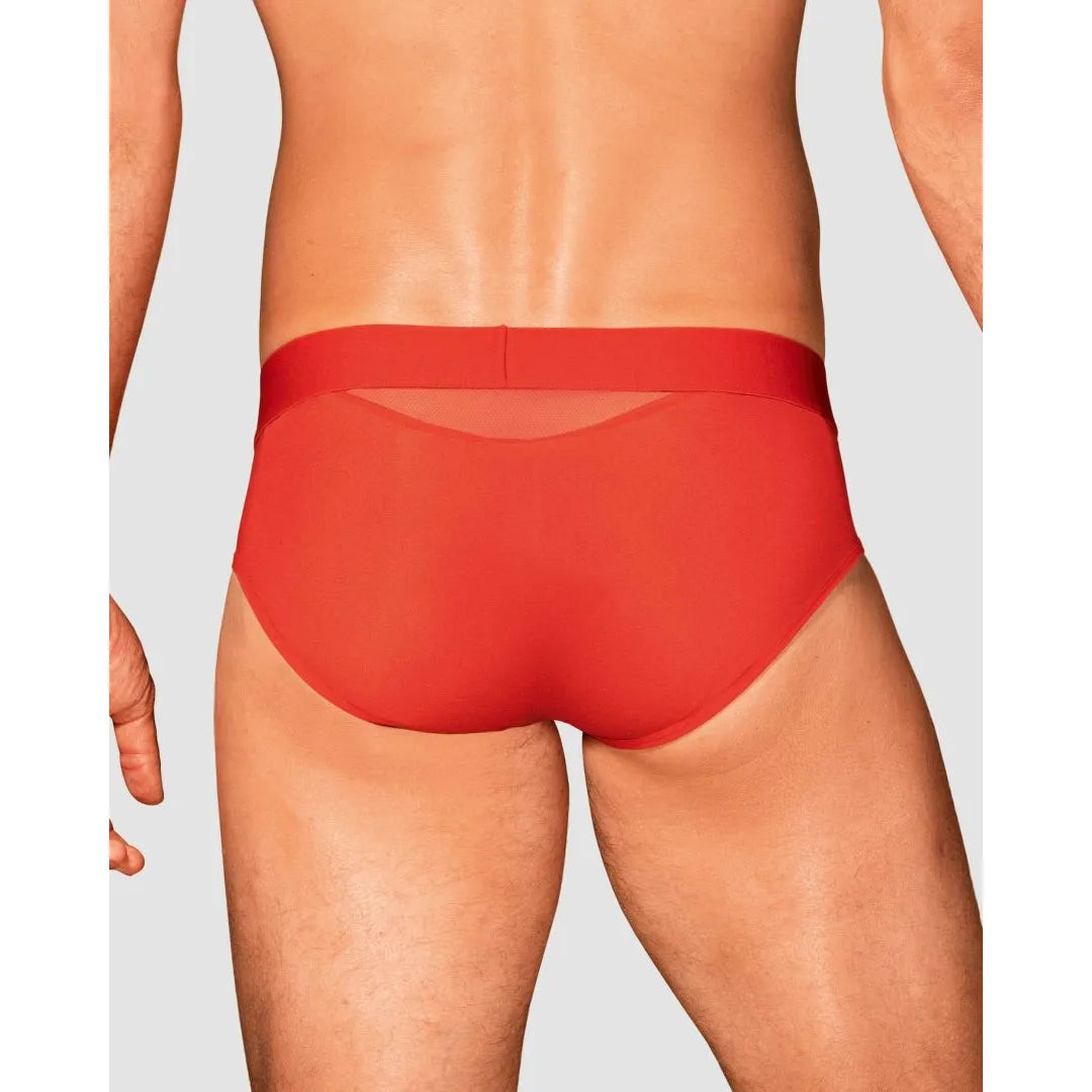 Slip rouge Boldero homme, maille transparente sur côtés et dos, coupe classique, look sexy et confortable.