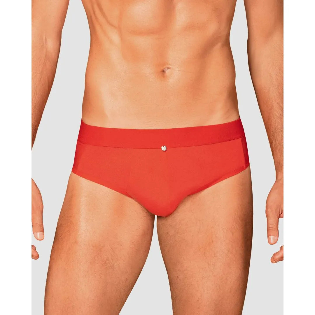 Slip rouge Boldero homme, maille translucide sur côtés et dos, coupe classique, look sexy et confortable.