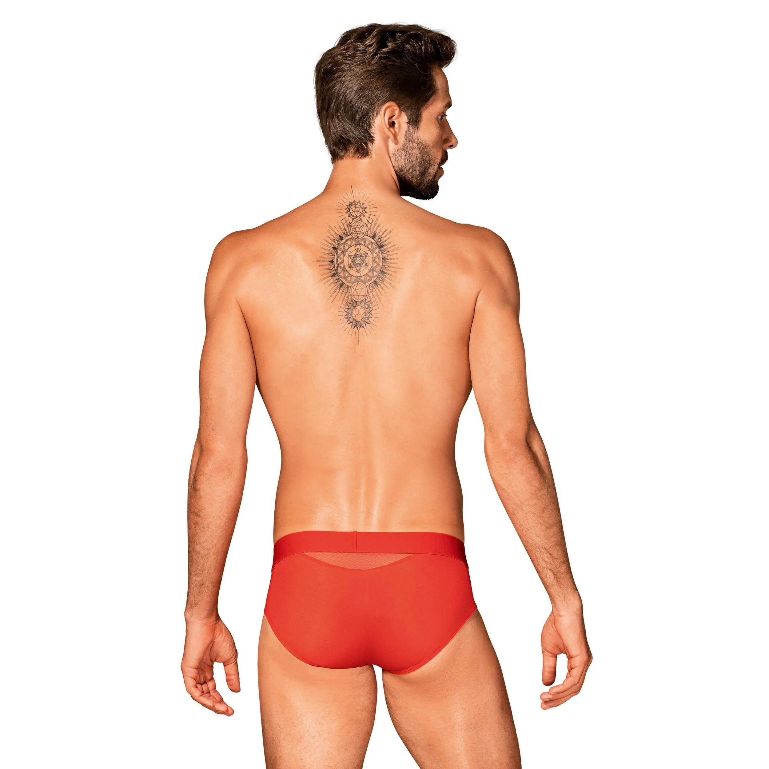 Slip rouge Boldero homme, maille transparente côtés et dos, coupe classique, look sexy et confortable.