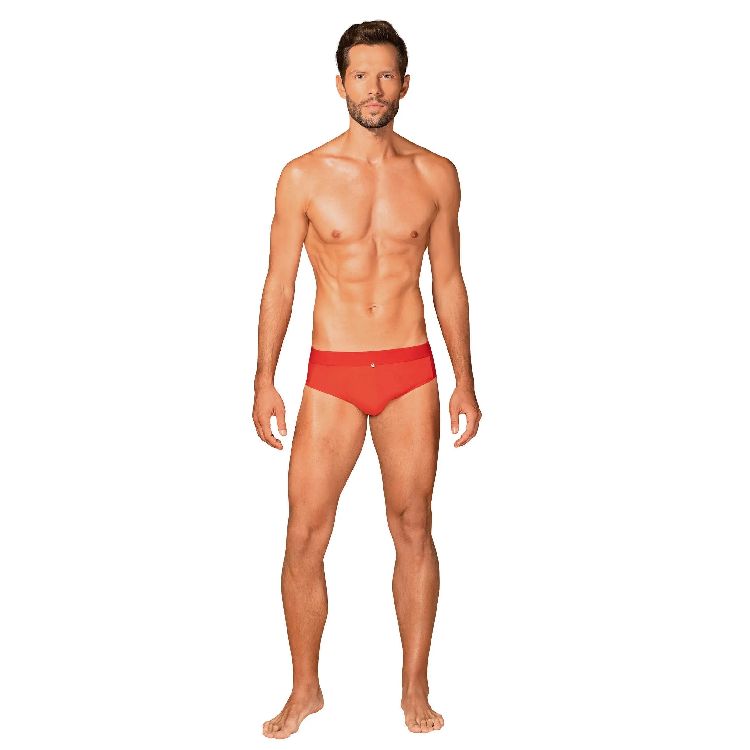 Slip Boldero rouge homme, maille translucide sur côtés et fesses, coupe classique, look sexy et confortable.