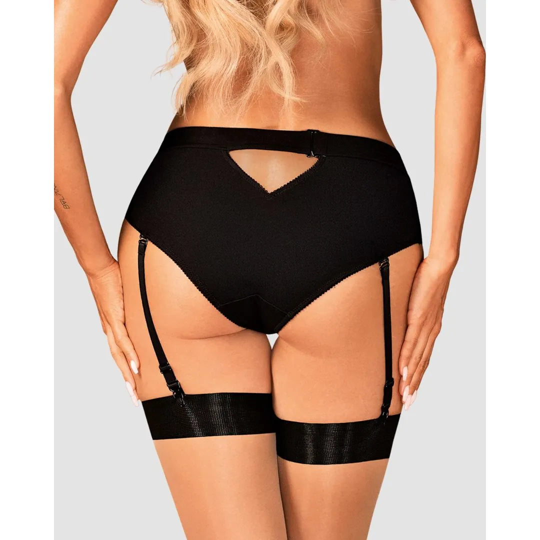 Culotte jarretière noire dentelle sexy féminine Editya avec pendentif argent