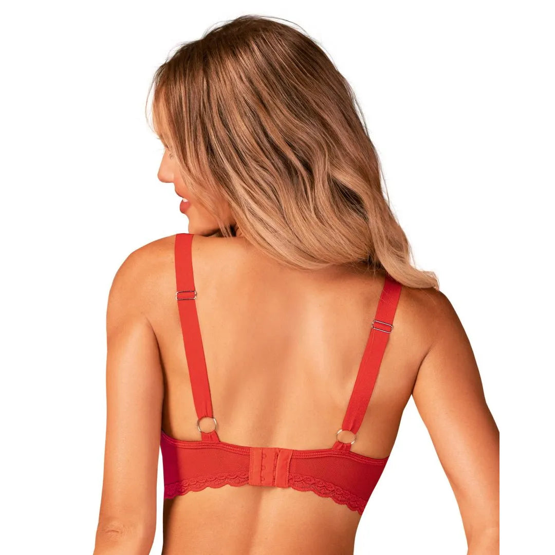 Soutien-gorge rouge Belovya, armatures, cercle argenté, coupe sensuelle, bretelles ajustables, élégant et féminin.