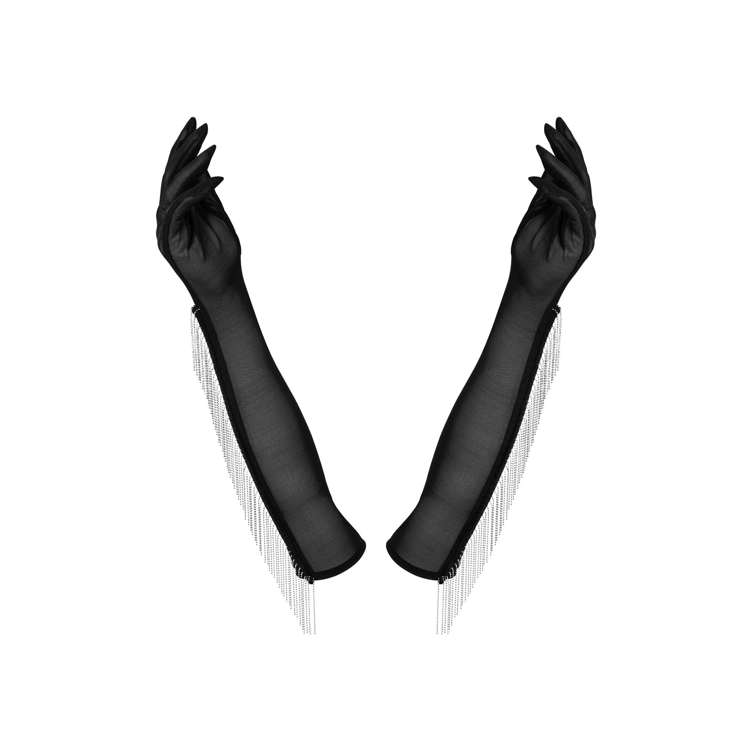 Gants Milladis élégants maille transparente perles poignets coudes soirée sexy