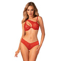 Ensemble lingerie dentelle rouge asymétrique soutien-gorge armatures culotte féminin