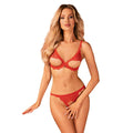 Ensemble soutien-gorge string dentelle rouge intense bretelles réglables armatures