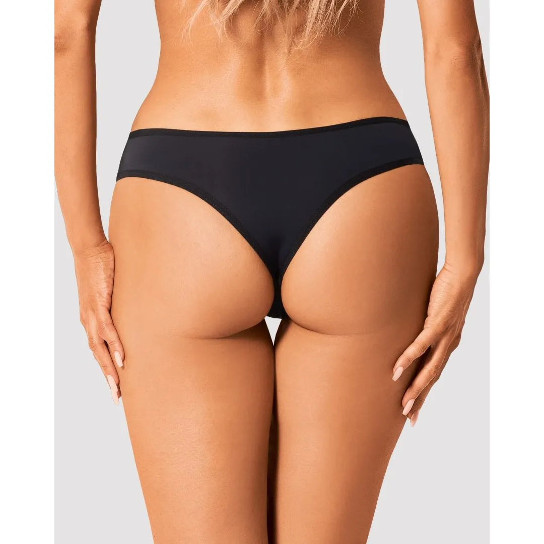 Culotte noire Bella Rou avec tulle fleuri brodé et bijou décoratif, élégante et féminine, vue arrière.