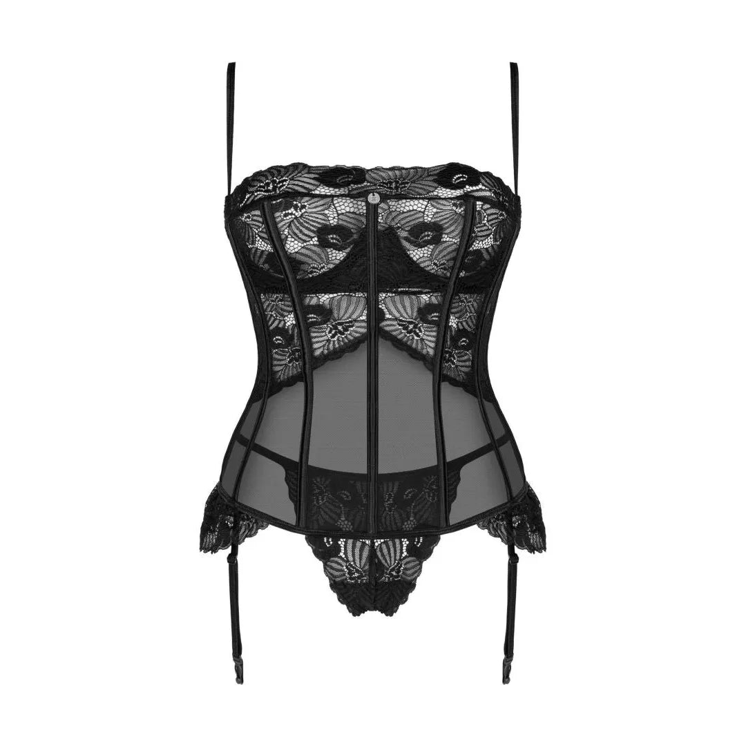 Corset dentelle noire avec armatures ajustables pour silhouette élégante