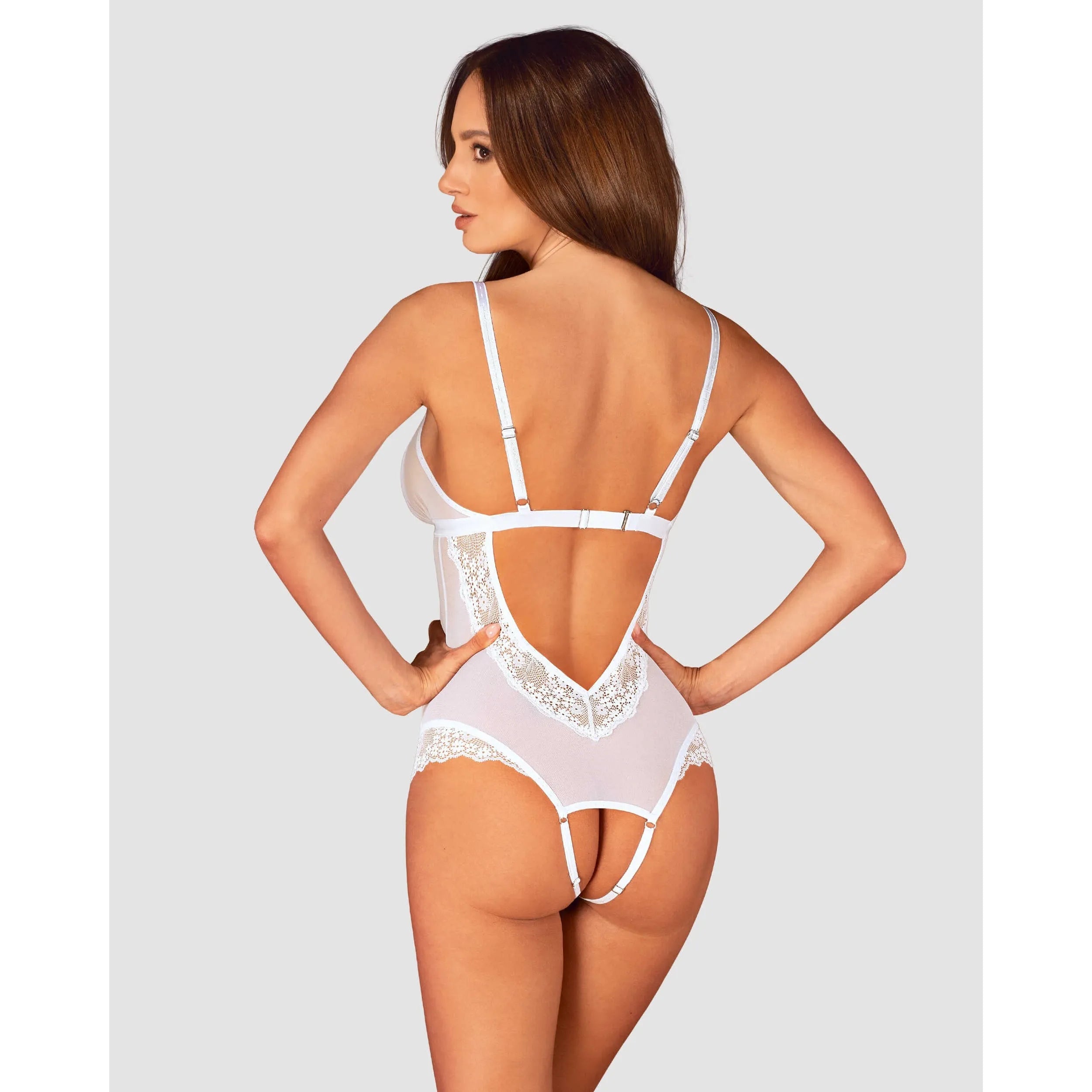 Heavenlly Body ouvert blanc teddy entrejambe ouvert bretelles réglables luxe