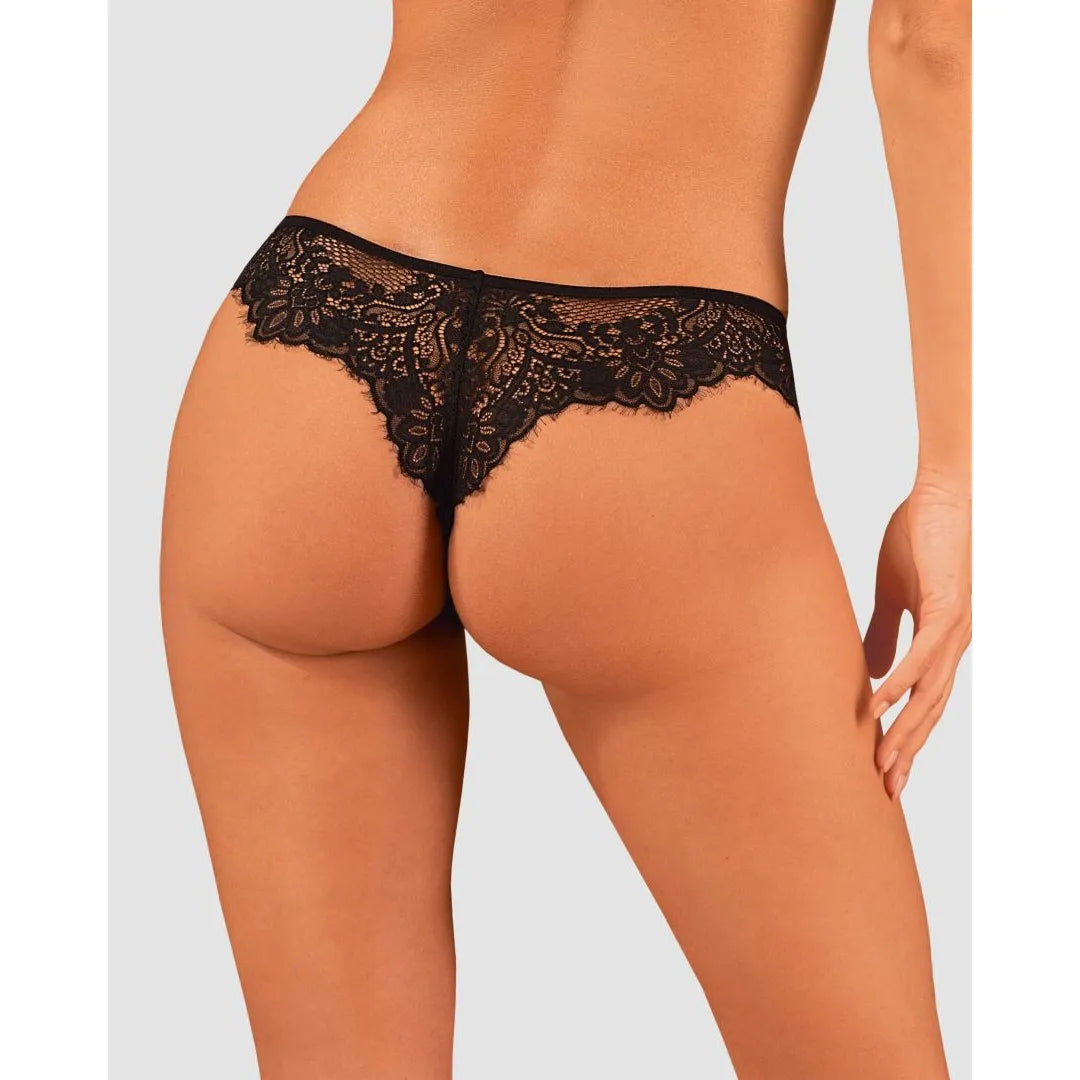 Maderris culotte noire dentelle sexy accentuant fessier avec pendentif argent