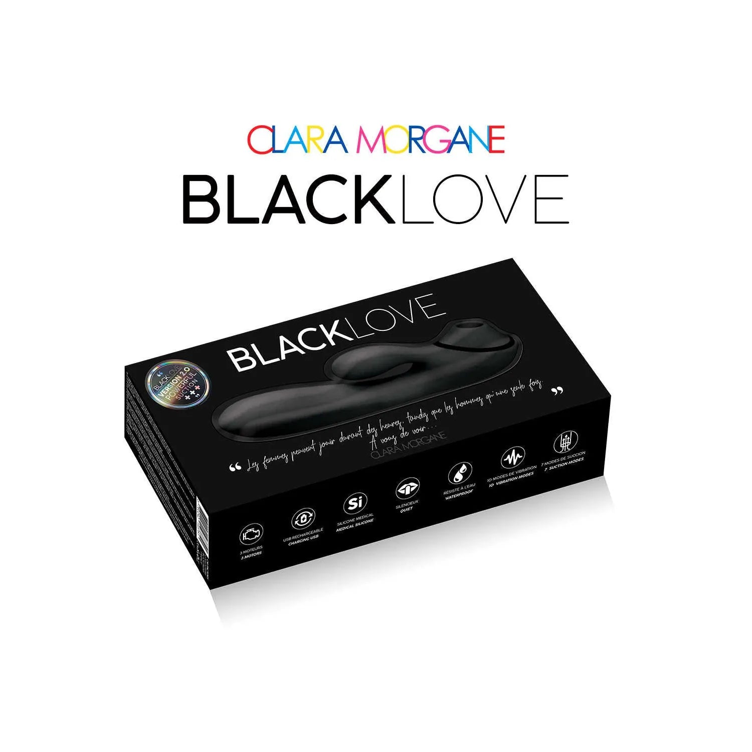 Stimulateur clitoridien Black Love noir, silicone médical, 7 modes succion, 10 vibrations, waterproof, rechargeable USB.