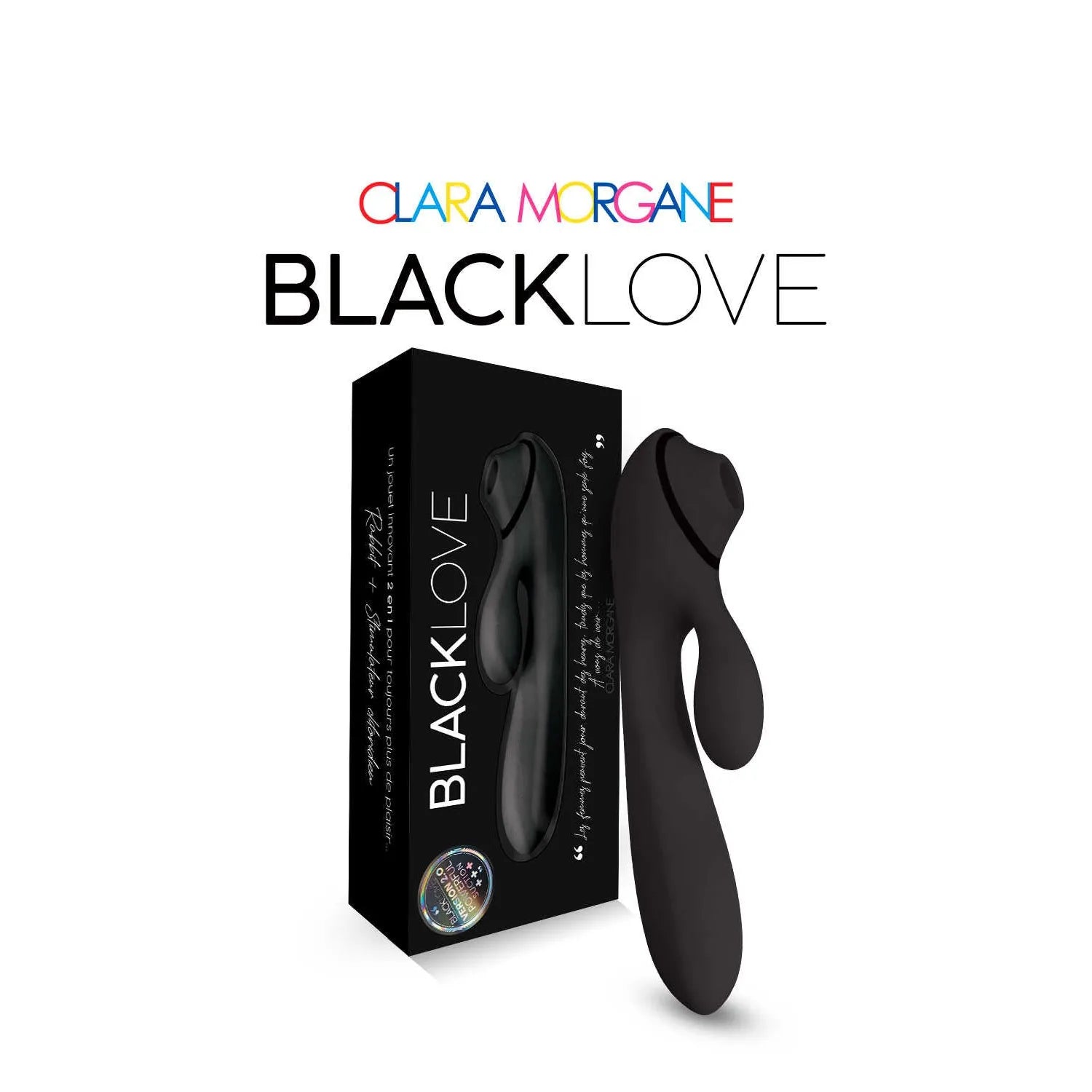 Stimulateur clitoridien rabbit noir en silicone médical, waterproof, avec boîte, 7 modes succion, 10 modes vibration.