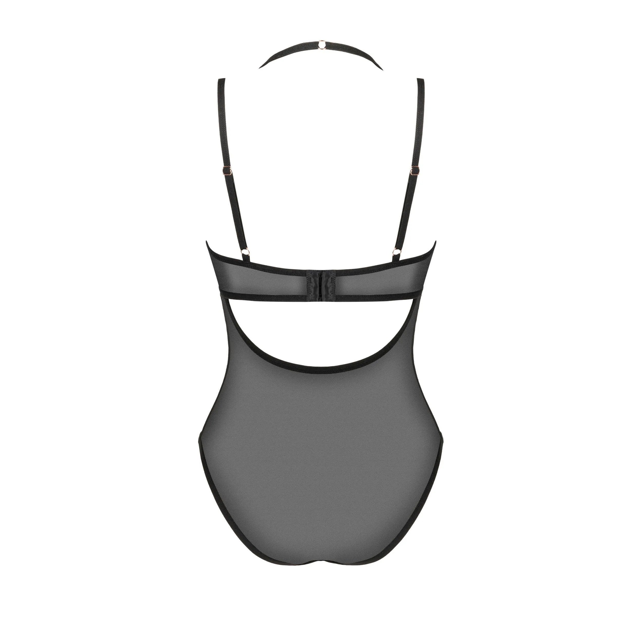Selinne Teddy noir minimaliste bretelles réglables détails or rose ajustement parfait
