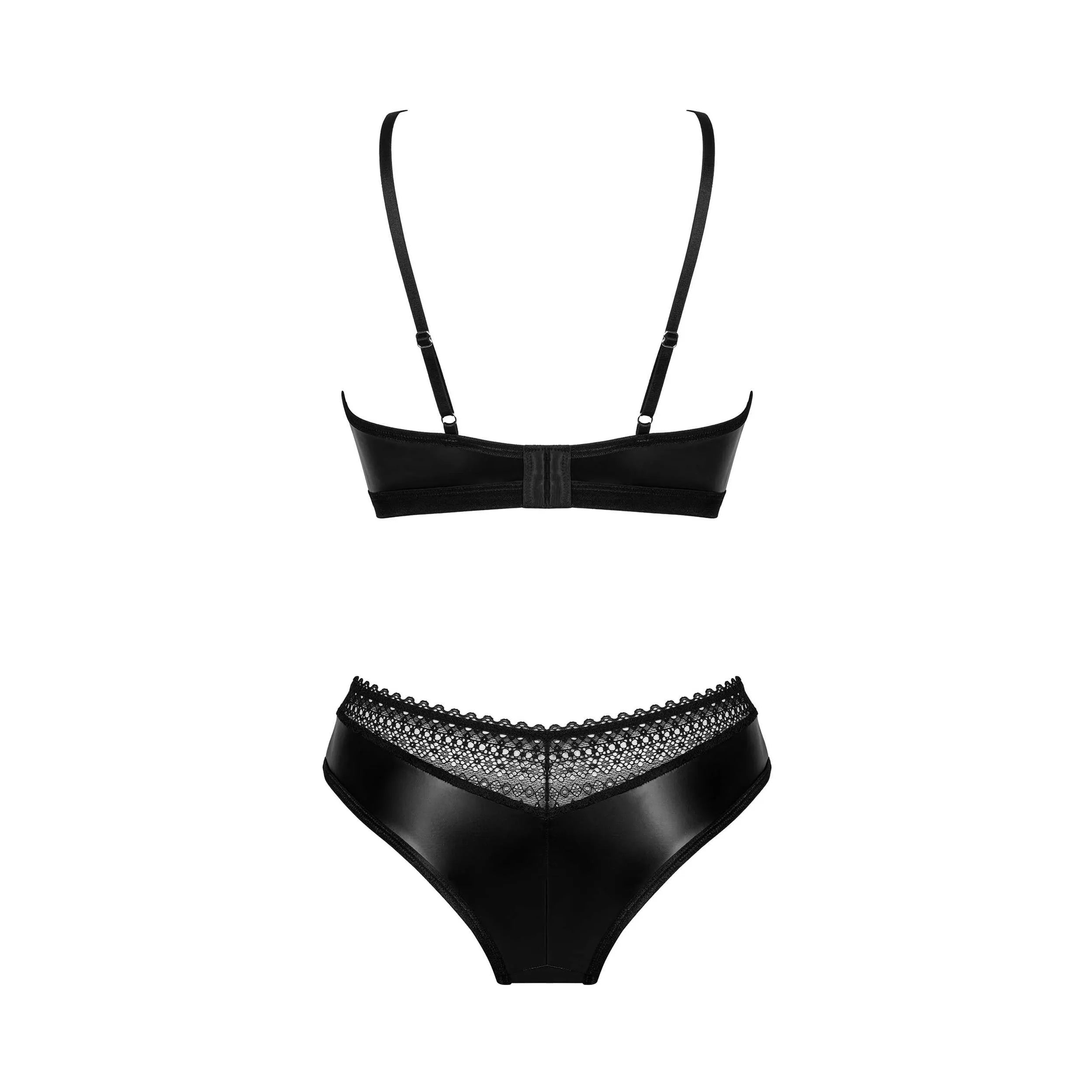 Ensemble lingerie noire dentelle soutien-gorge armatures culotte pendentif argent