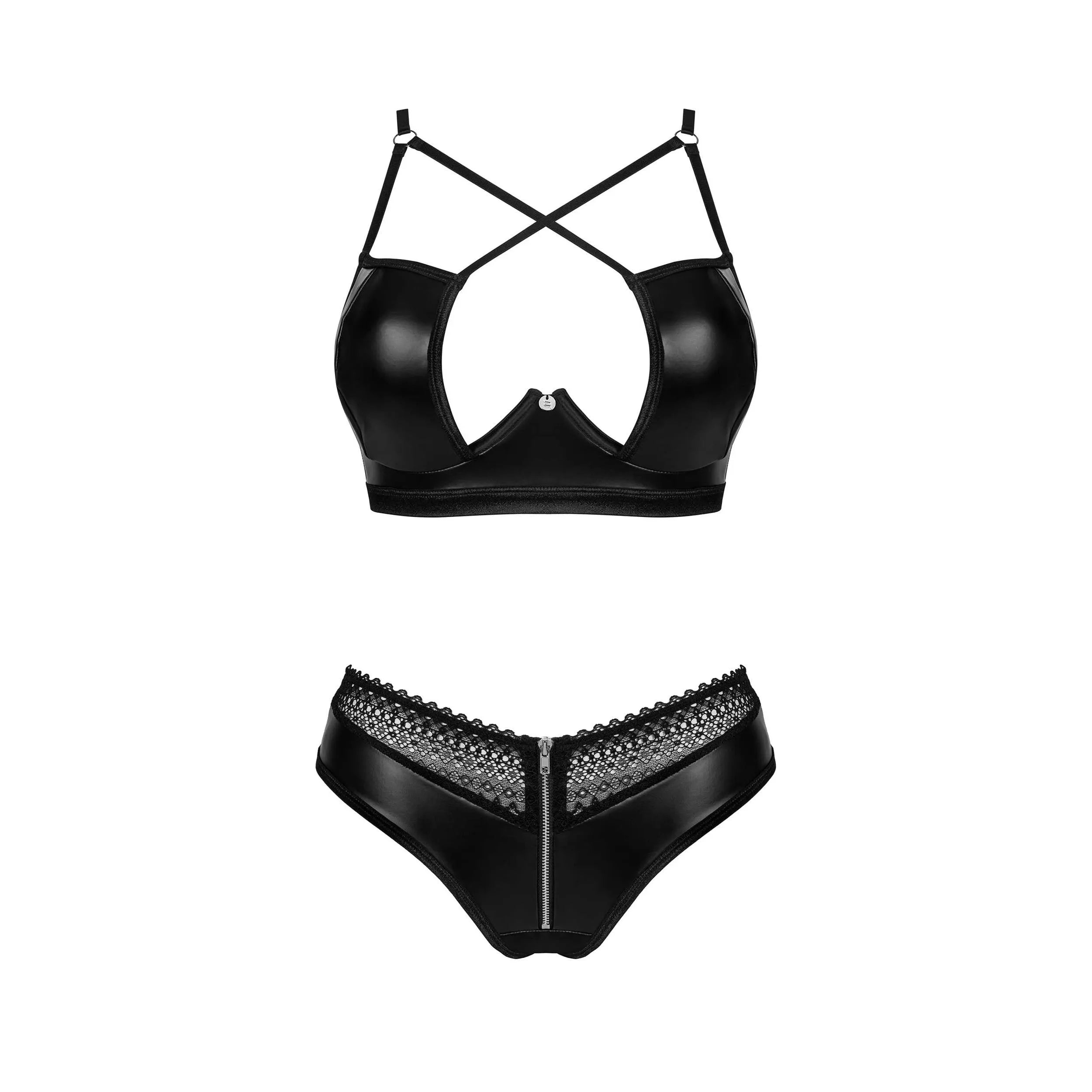 Ensemble lingerie noire dentelle soutien-gorge armatures culotte pendentif argent