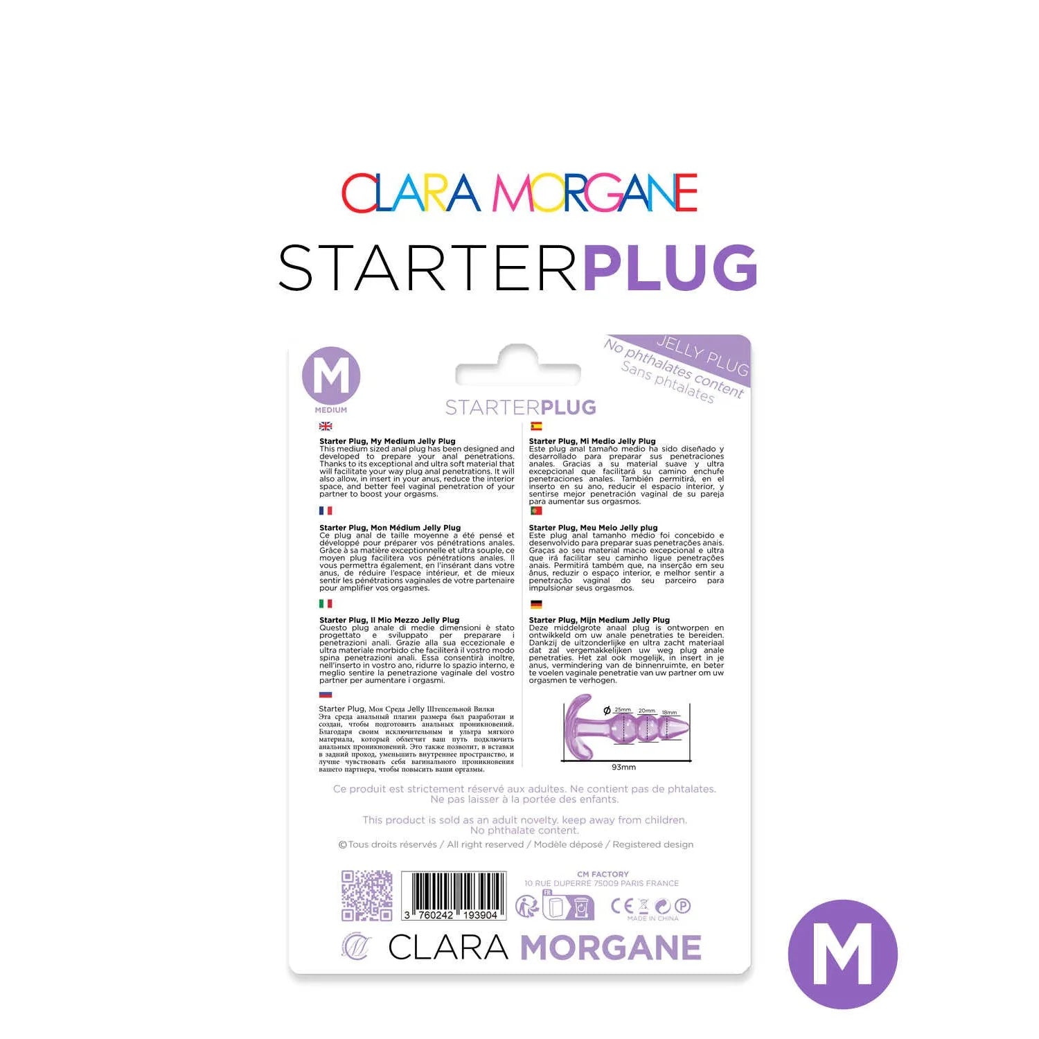 Plug anal jelly mauve sans phtalates pour couple waterproof Clara Morgane