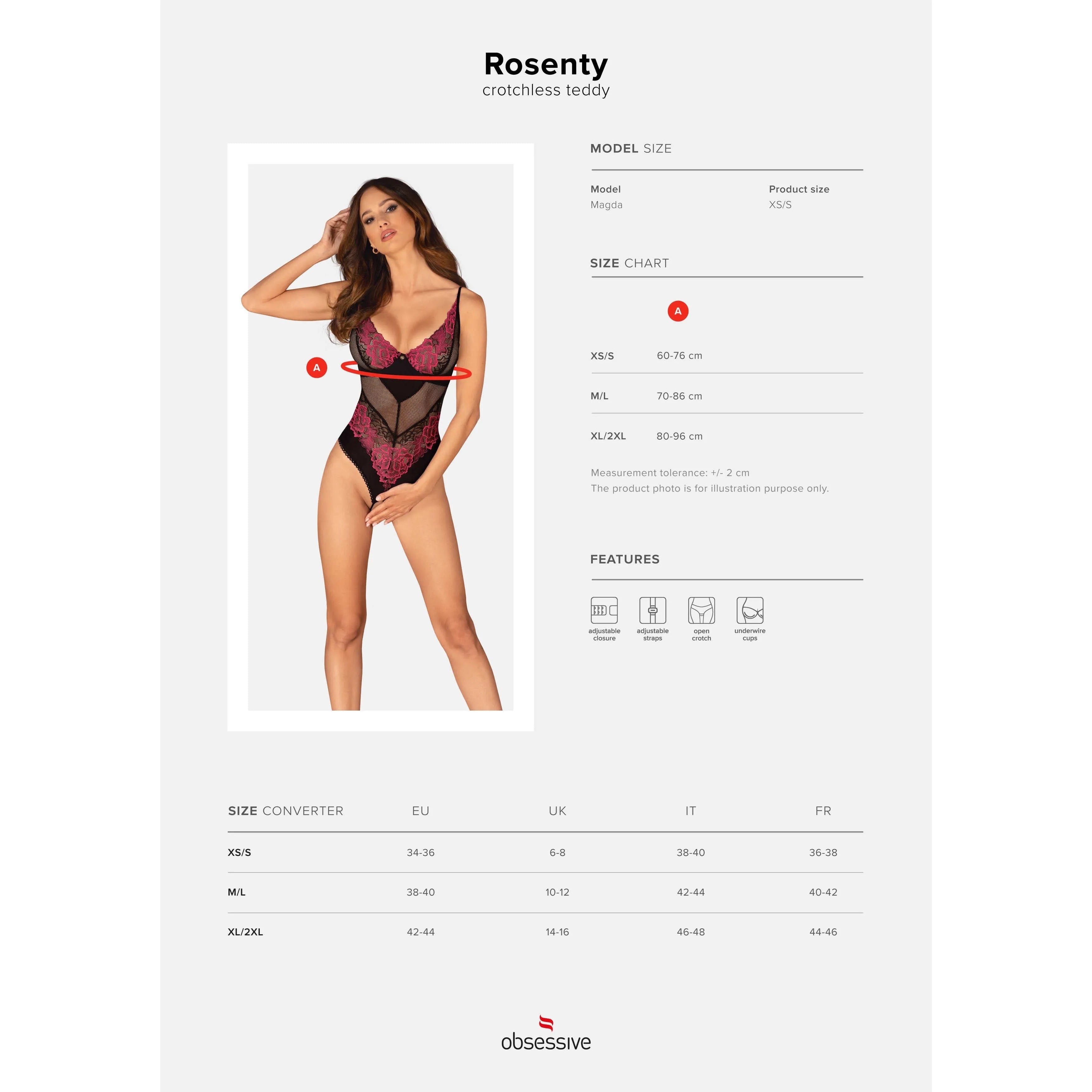 Teddy ouvert lingerie noire dentelle résille motif floral bretelles réglables