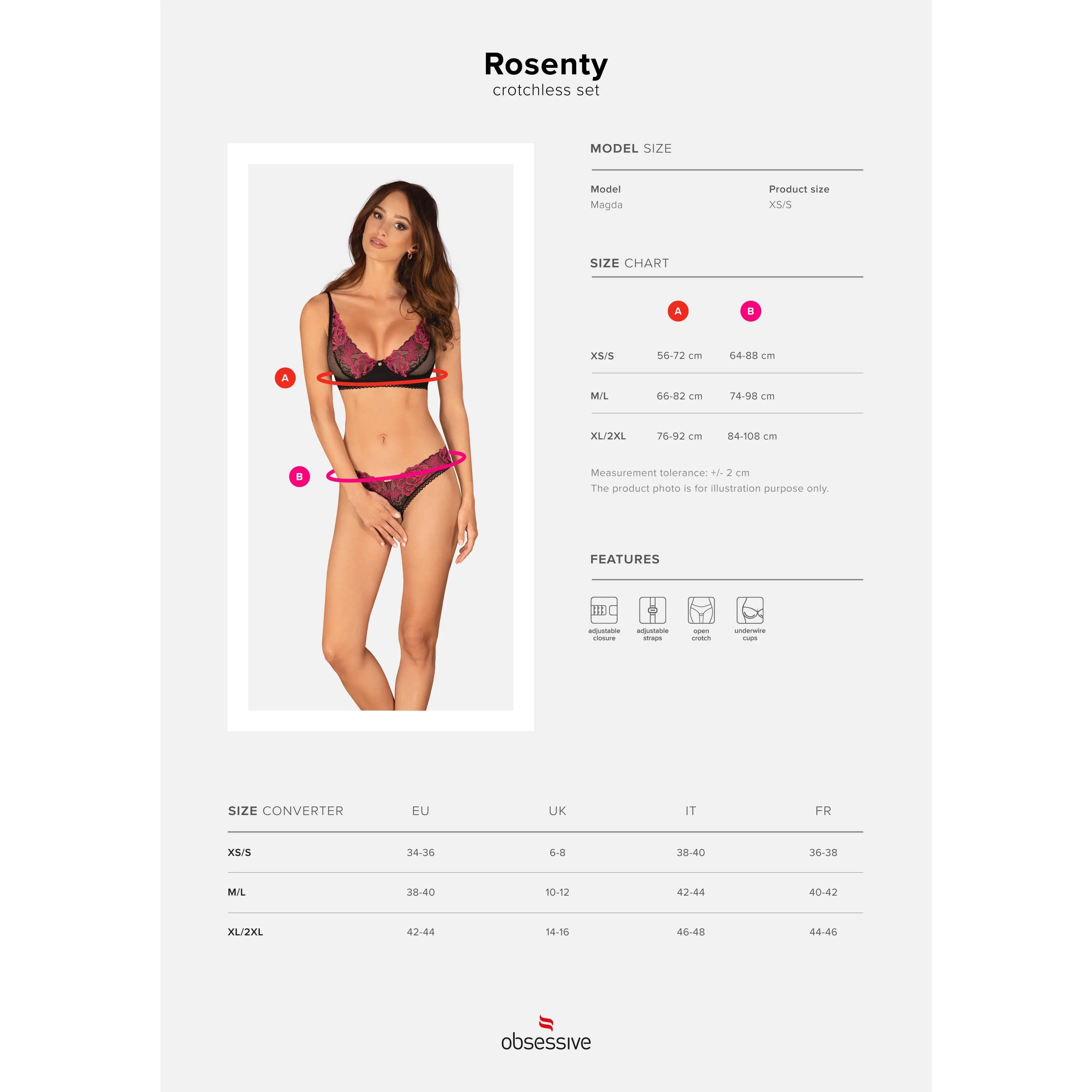 Ensemble lingerie sexy 2 pièces Rosenty string ouvert broderie rose
