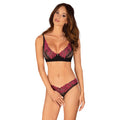 Ensemble lingerie sexy 2 pièces Rosenty string ouvert broderie rose