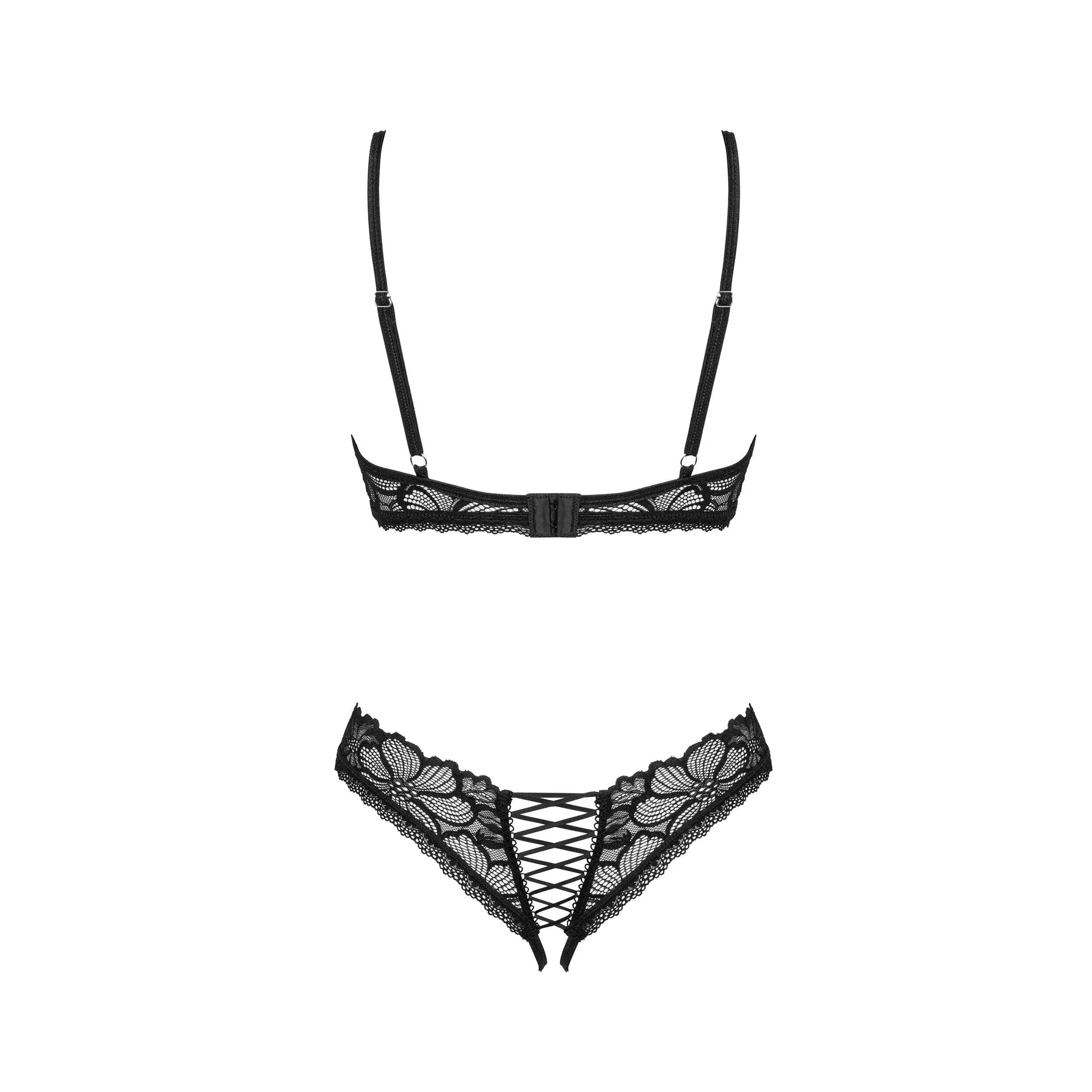 ensemble lingerie ouvert noir Serafia soutien-gorge string minimaliste sexy réglable