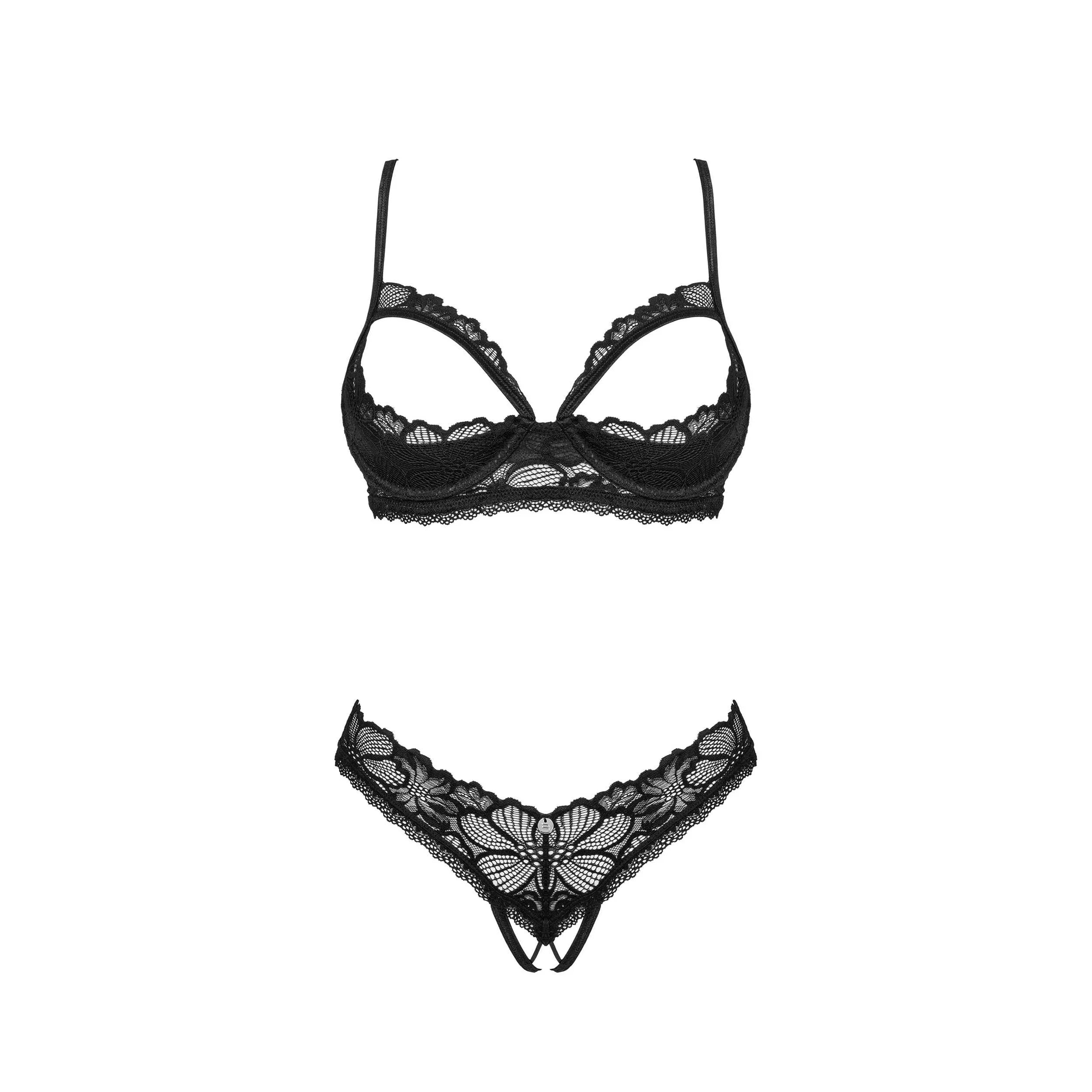 ensemble lingerie ouvert noir Serafia soutien-gorge string minimaliste sexy réglable