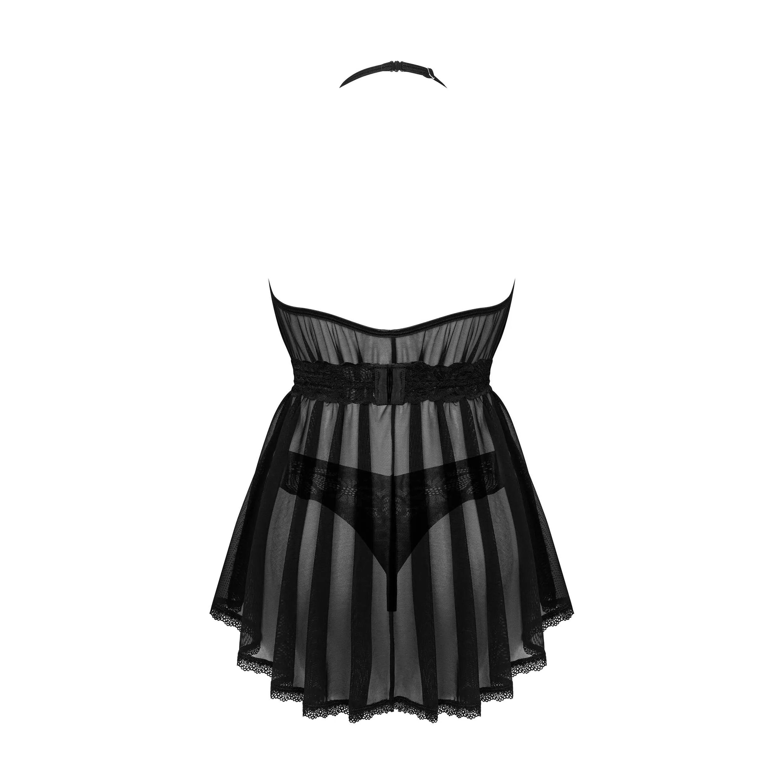 Nuisette babydoll noire Serafia tissu translucide élégant ajustable string