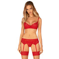 Ingridia ensemble lingerie rouge 3 pièces sexy dentelle ajustable pendentif brillant