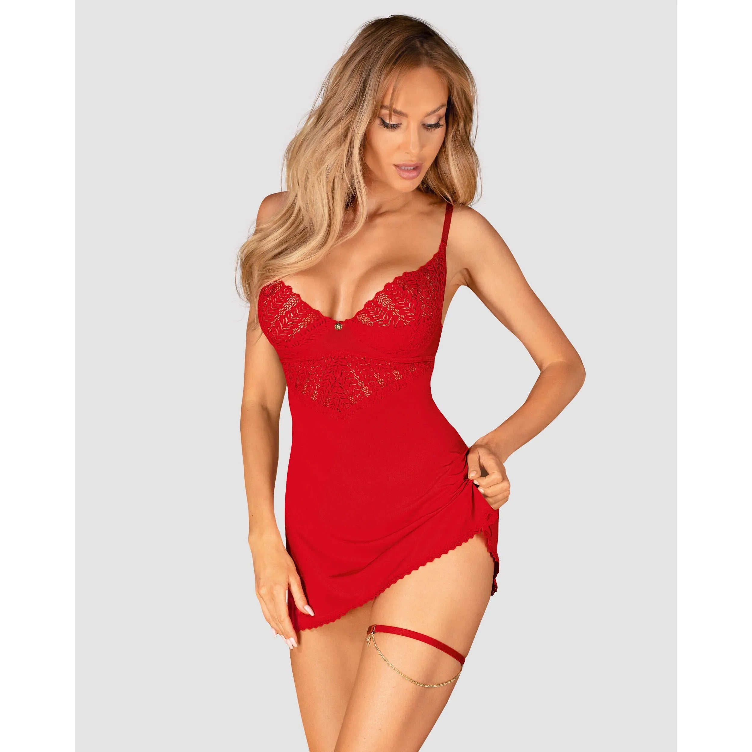 Jarretière rouge sexy chaîne fine lingerie moments sensuels ajustement parfait