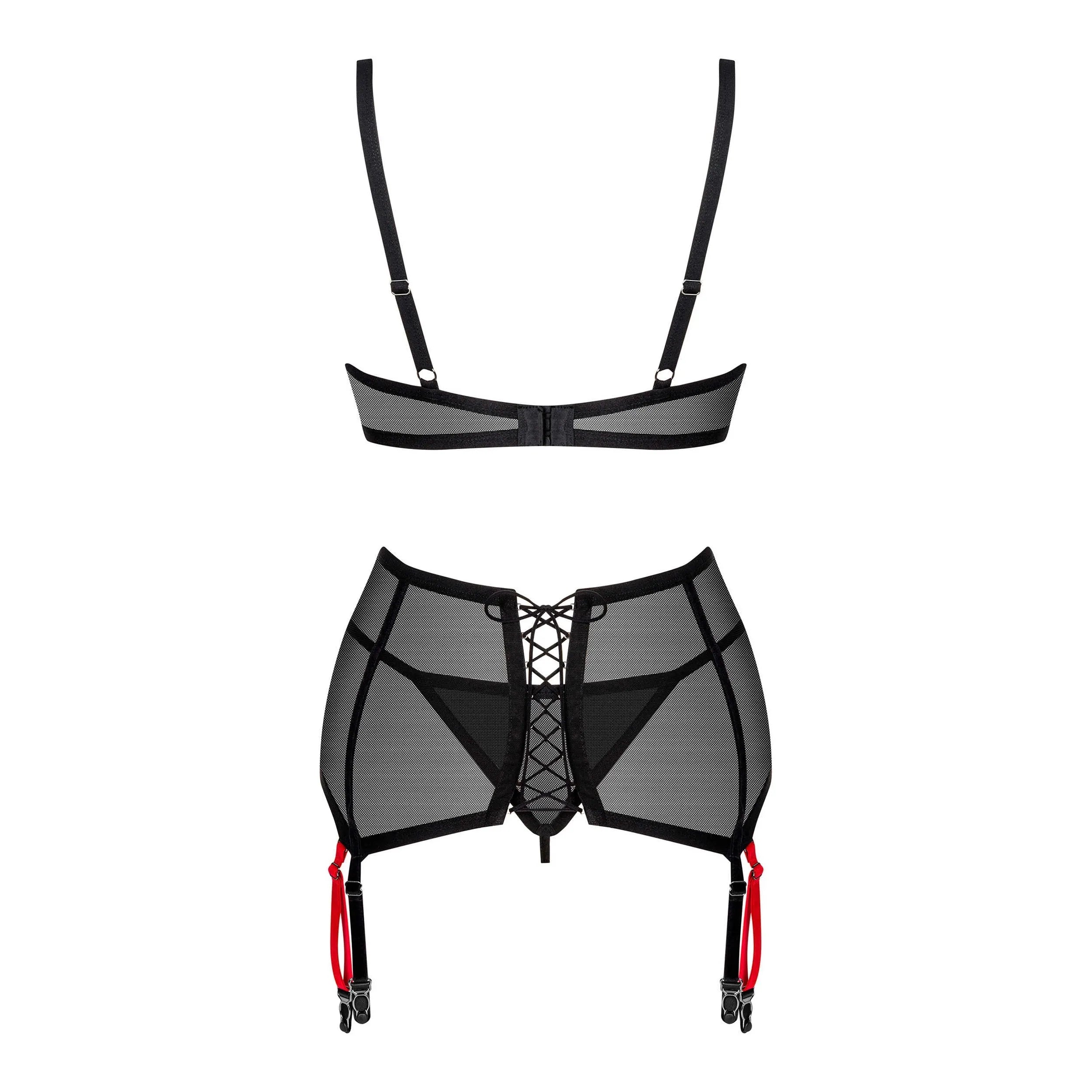 Ensemble lingerie rouge noir sexy porte-jarretelles réglable velours transparent