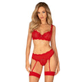 Ensemble lingerie rouge dentelle sexy ajustable porte-jarretelles soutien-gorge string