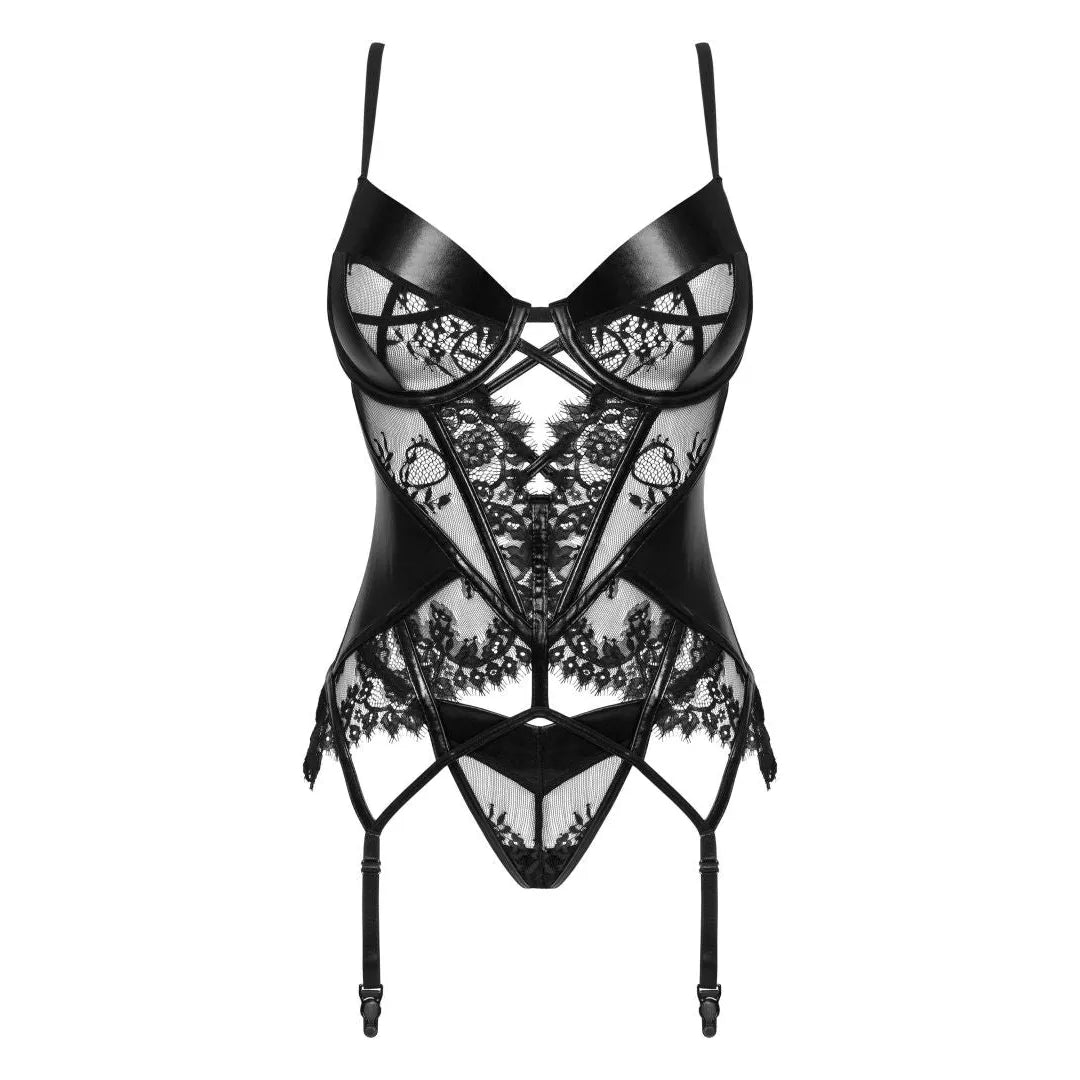 Magnifique Corset Érotique Noir Dentelle Effet Mouillé Taille S/M L/XL