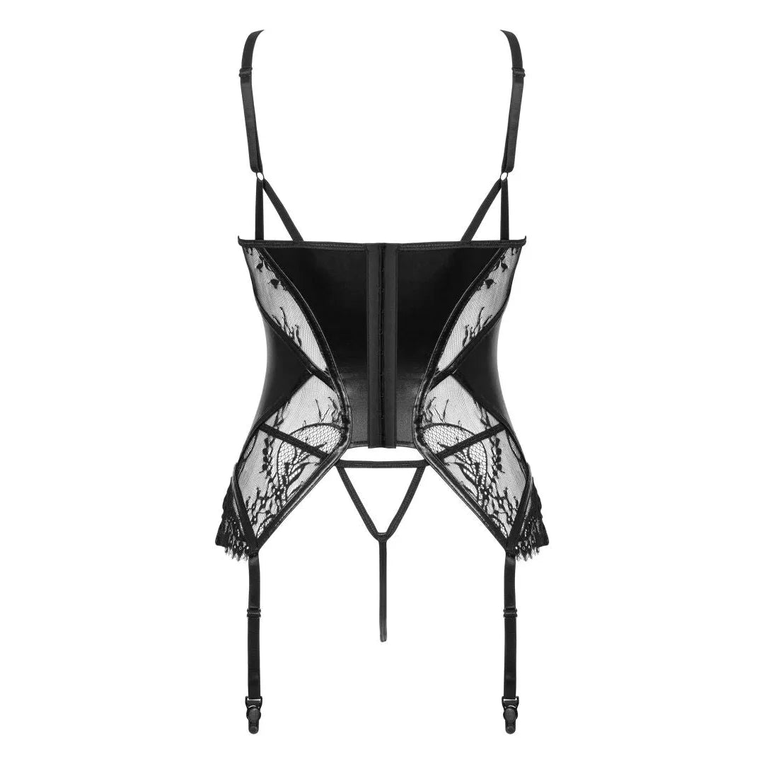 Magnifique Corset Érotique Noir Dentelle Effet Mouillé Taille S/M L/XL