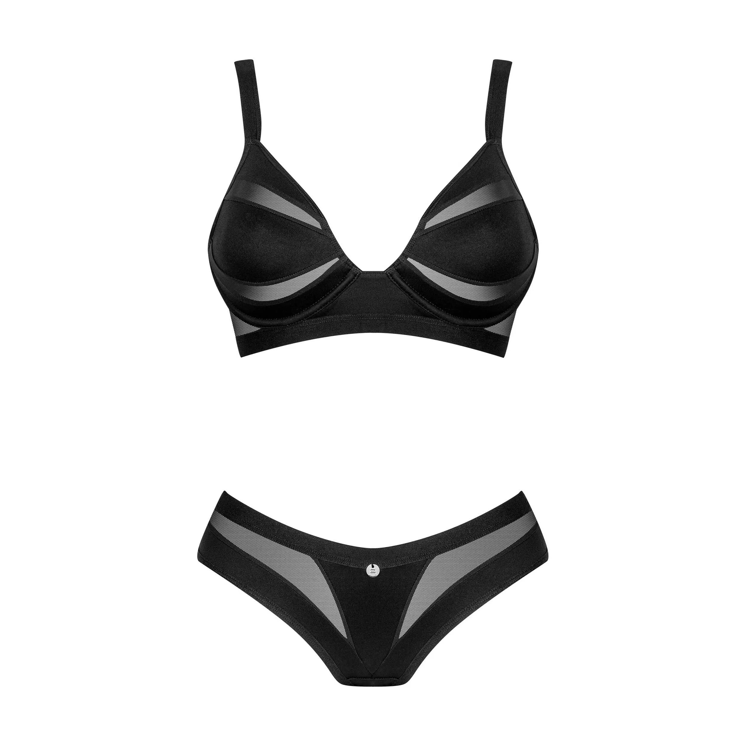 Ensemble lingerie noir Chic Amoria, soutien-gorge et culotte, design élégant et confort, détails en mesh.