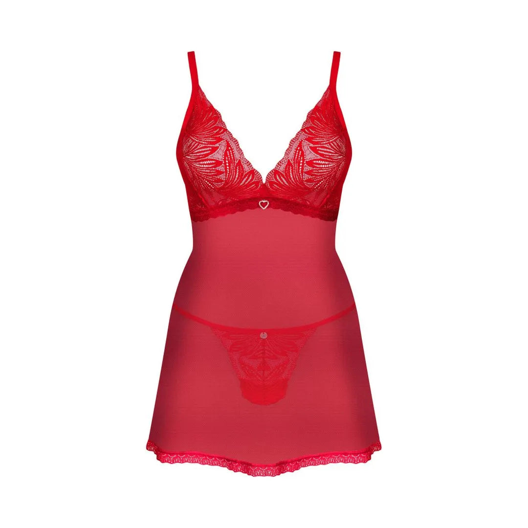 Chilisa babydoll rouge dentelle réglable confort pendentif c?ur séduisant