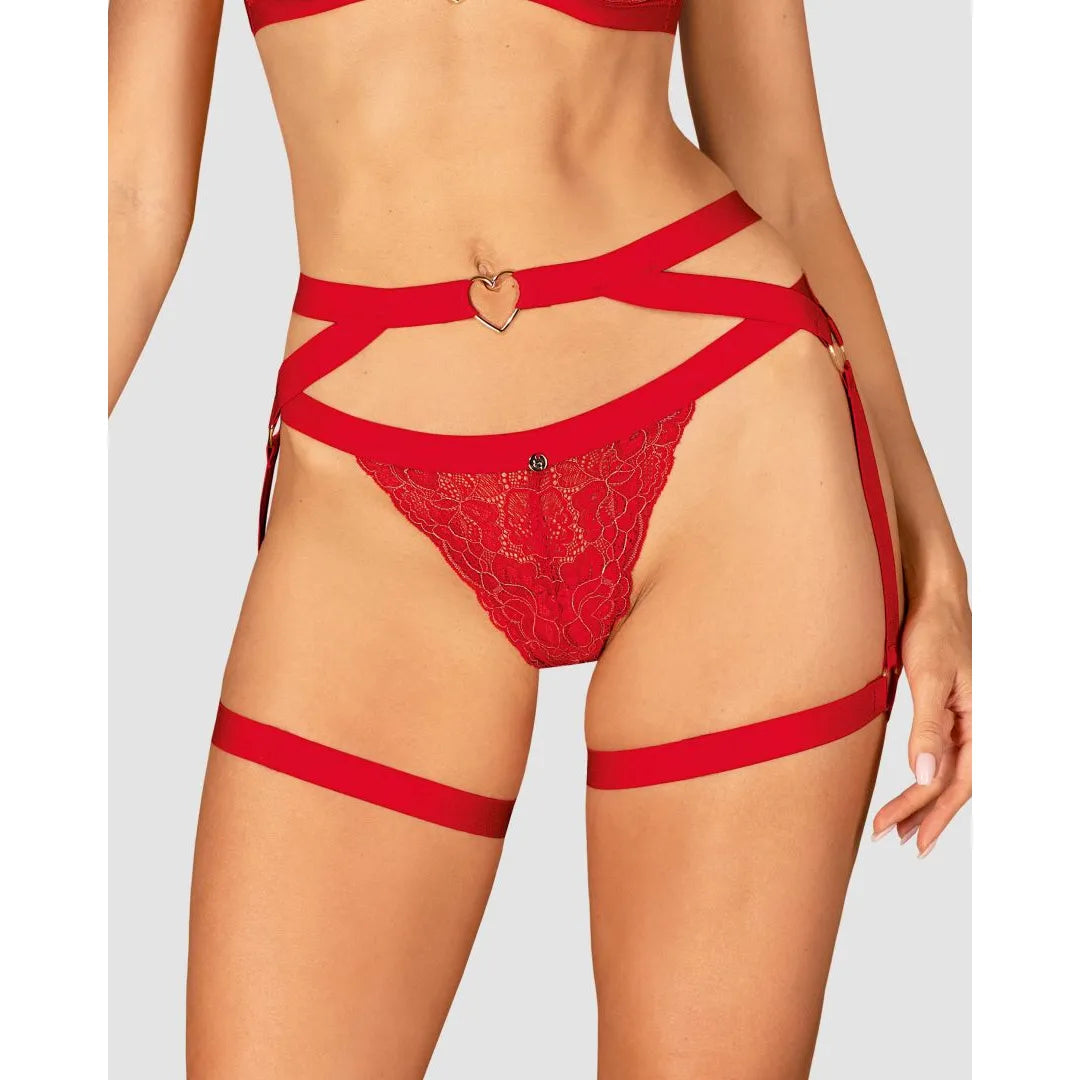 Elianes Harnais Rouge Sangles Réglables Sexy Connecteur Cœur Doré Confort Extensible