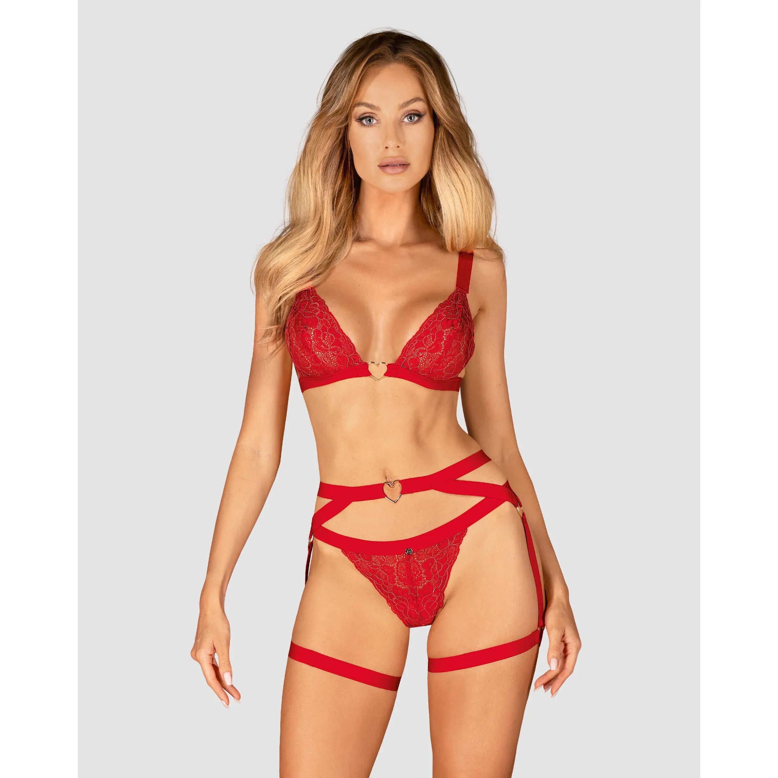 Elianes Harnais Rouge Sangles Réglables Sexy Connecteur Cœur Doré Confort Extensible