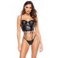 Ensemble sexy wetlook noir corset laçage tailles ajustables S/M L/XL