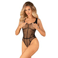 Body ouvert noir sexy en maille motif intrigant entrejambe ouvert