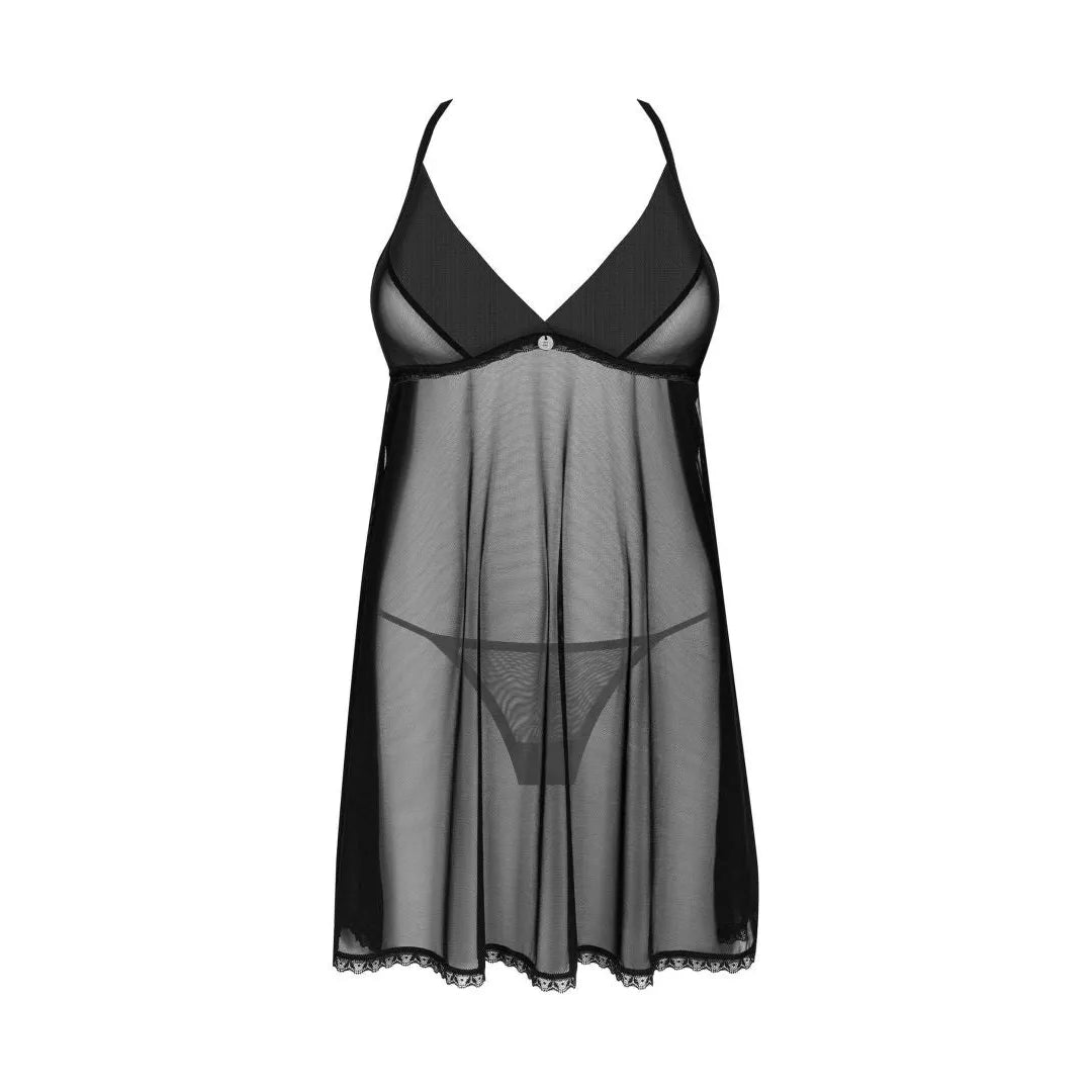 Latinesa babydoll string noir sexy sensuelle délicate ajustable détail floral