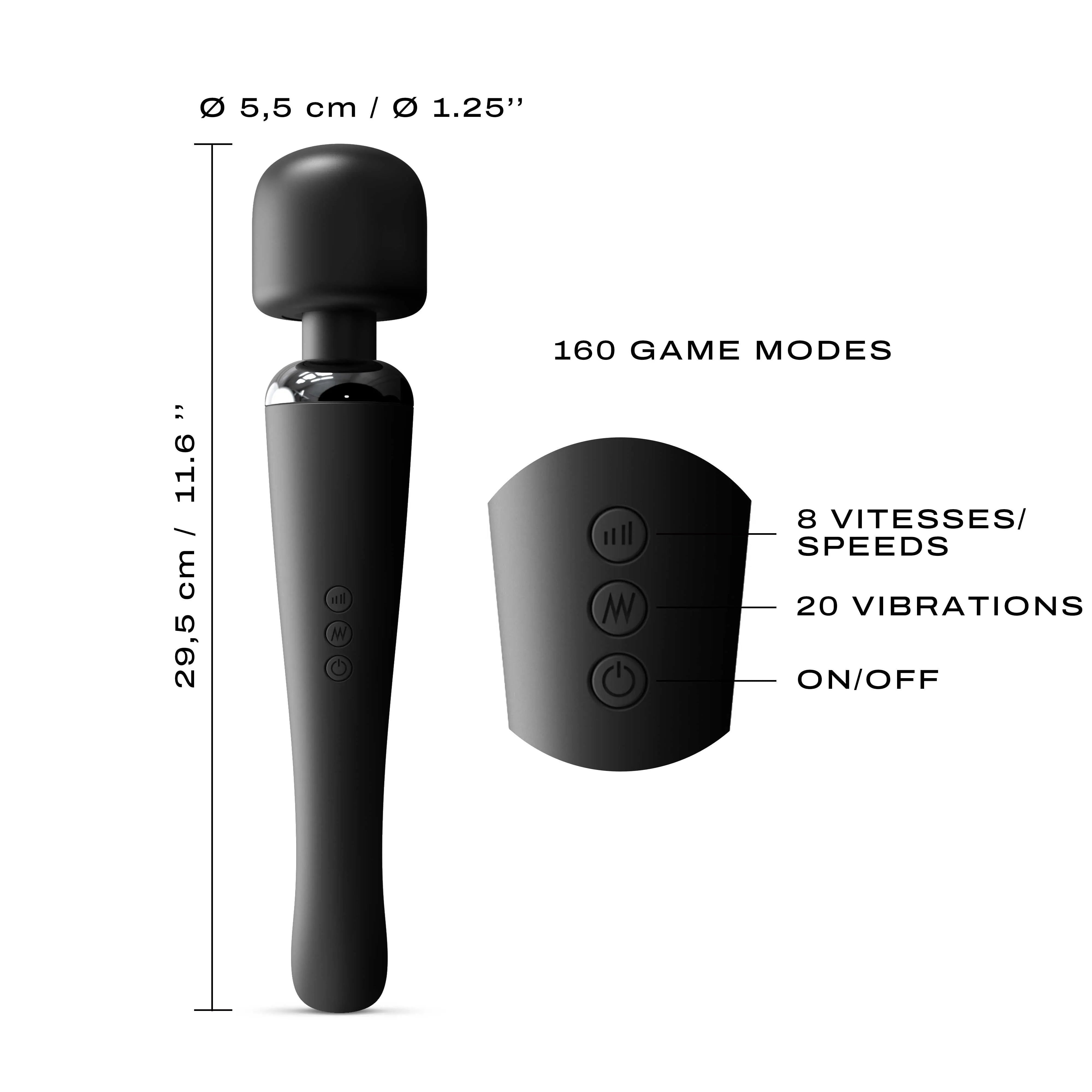 Stimulateur clitoridien puissant noir mat rechargeable silicone ergonomique 160 combinaisons