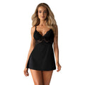 Nuisette babydoll noire dentelle extensible douce ajustable string inclus