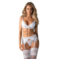 Ensemble lingerie séduisante blanc avec porte-jarretelles dentelle rembourrée