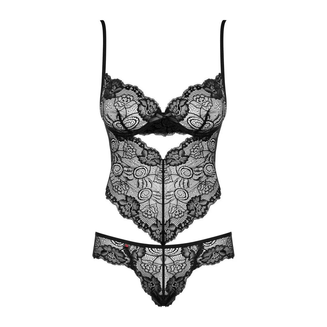 Body dentelle noir sexy amincissant, bonnets à armatures réglables, coupe triangulaire, élégance et confort.