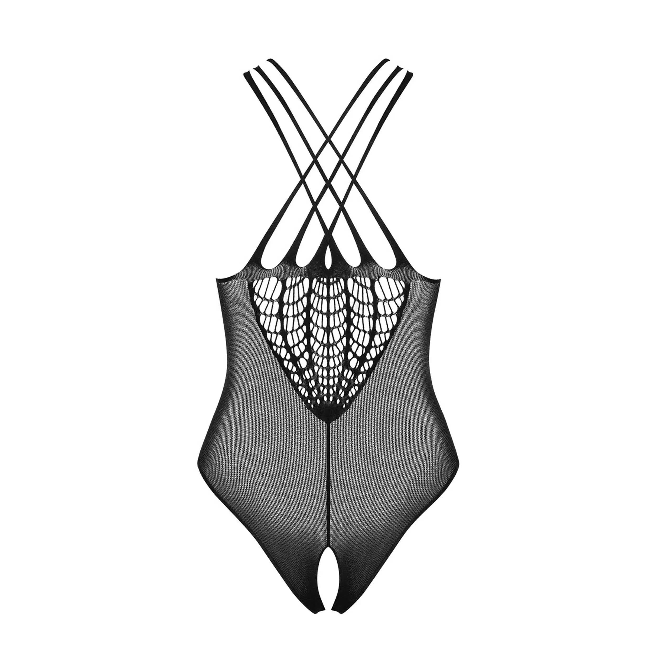 Body noir ouvert, design croisé, super doux et élastique, bretelles croisées, silhouette affinée, lingerie élégante.