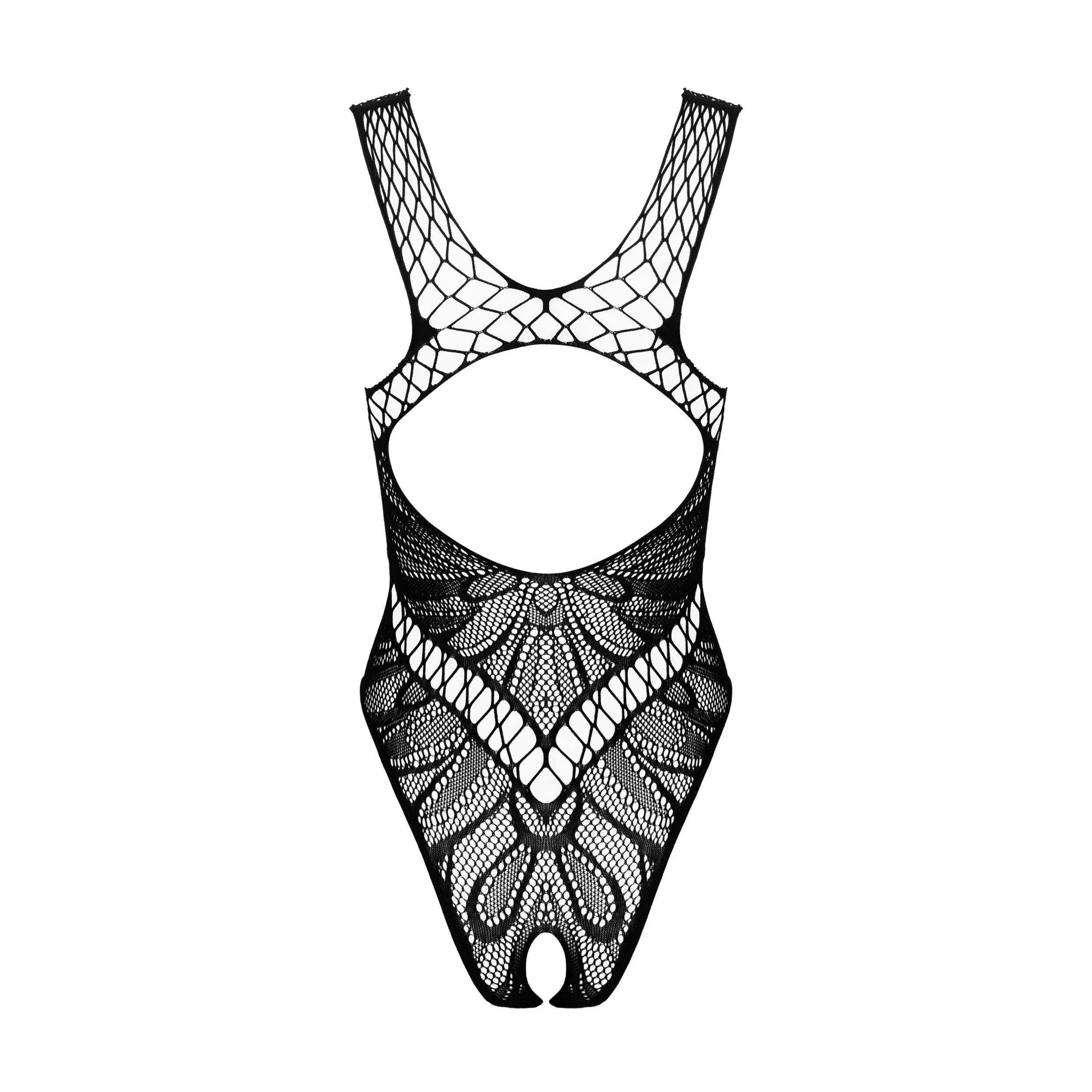 Body teddy noir dentelle design unique, entrejambe ouvert, lingerie sexy Obsessive, sublimateur de courbes élégantes.