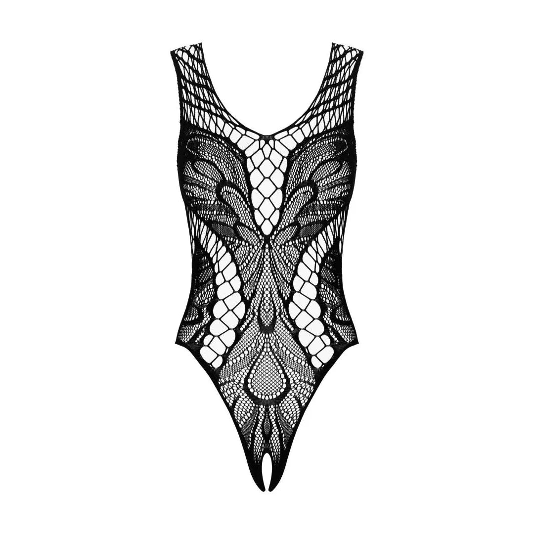 Body teddy noir en dentelle ajourée, entrejambe ouvert, design élégant et sensuel, lingerie sexy Obsessive.