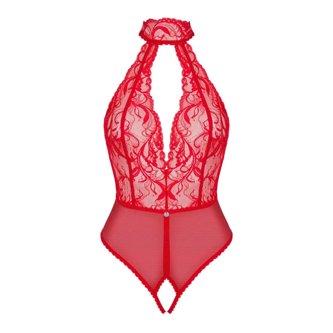 Body rouge en dentelle chic, entrejambe ouvert, design séduisant et élégant, parfait pour sublimer la silhouette féminine.