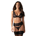 Ensemble lingerie sexy velours noir trois pièces soirée pimentée