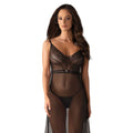 Nuisette longue sexy Estiqua noire asymétrique dentelle dos nu ajustable